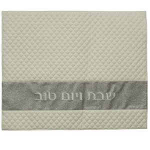 כיסוי חלה מהודר דמוי עור לבן / זהב נצנץ