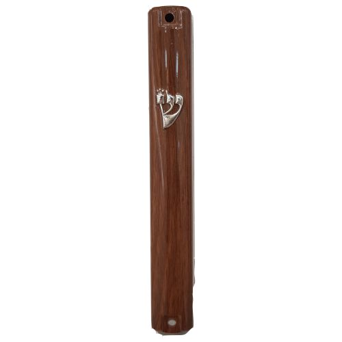 Plastic Mezuzah with Rubber Cork 12 cm-Brown Wood  Design