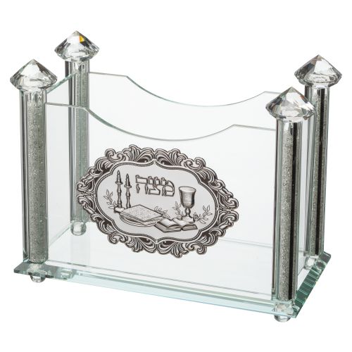 Crystal Matzah Holder 26*20 cm with Metal Plaques