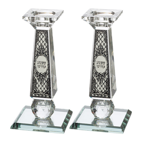 Crystal Candlesticks 20 cm with Metal Plaque