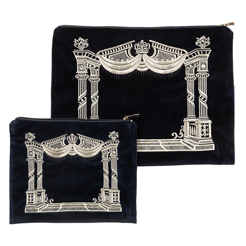 German Velvet Tallit and Tefillin Set - "Vilna Gate" Embroidery 30X38 cm