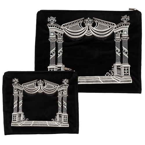 German Velvet Tallit and Tefillin Set - "Vilna Gate" Embroidery 30X38 cm