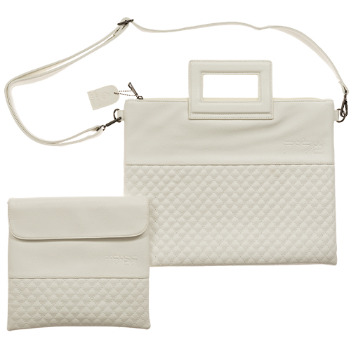 Leather Like Talit & Tefilin Set 38*31 cm with Handles- White