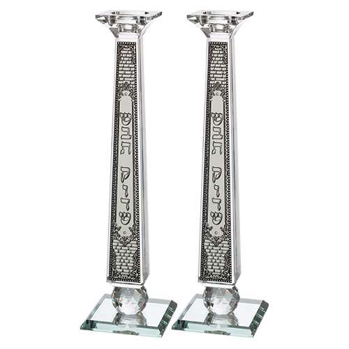 Crystal Candlesticks 33.5 cm with Metal Plaque