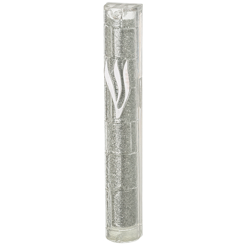 Plastic Glitter Transparent Mezuzah 12 cm with Rubber Cork- Crown