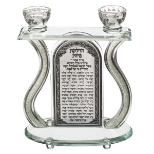 שש0405 פמוטי קריסטל מהודרים עם פלקטה ואבנים 2425 ס"מ