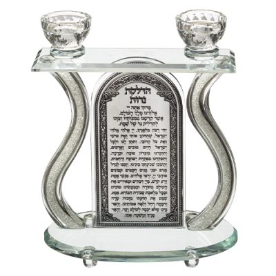 Crystal Candlesticks 25*24 cm with Metal Plaque and Stones