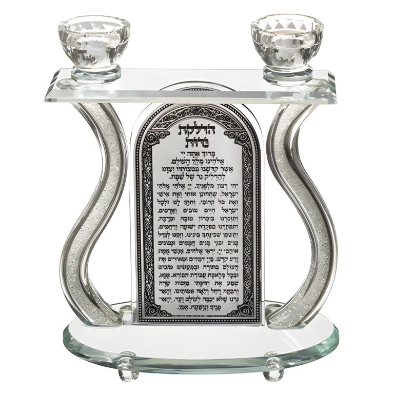 Crystal Candlesticks 25*24 cm with Metal Plaque and Stones