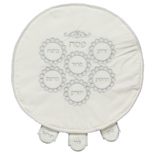 Velvet Passover Cover 45 cm - White - with Embroidery