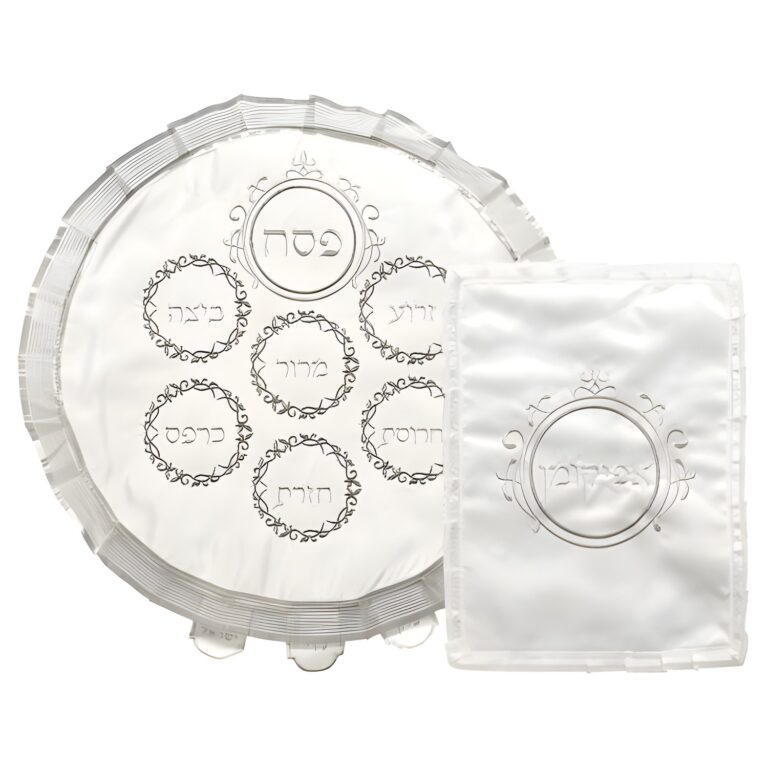 White Satin Passover Set with Slv Embroidery: Passover and Afikoman Covers 46 cm "Passover Signs"