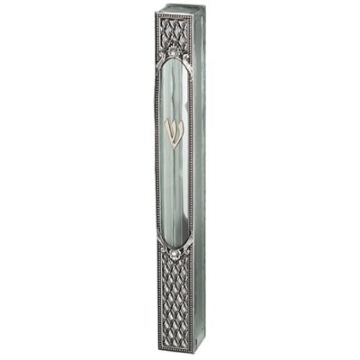 Glass Mezuzah with Metal Plaque 12 cm