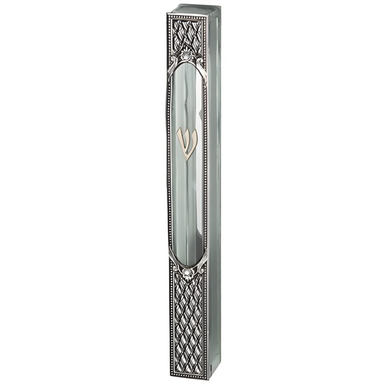 Glass Mezuzah with Metal Plaque 12 cm