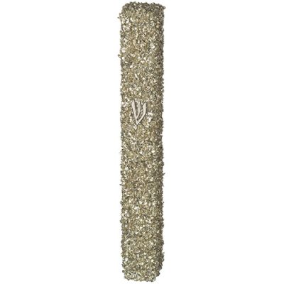 Glass Mezuzah with Stones 12 cm- Gray - Silver