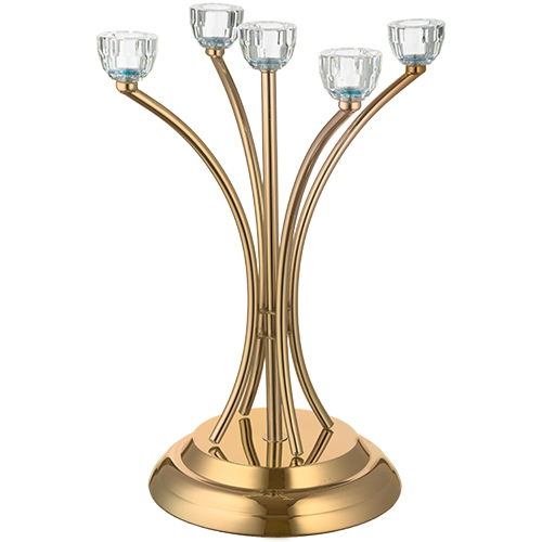 Metal Candlesticks 5 Brenches with Crystal Holders 35 cm- Golden Finish