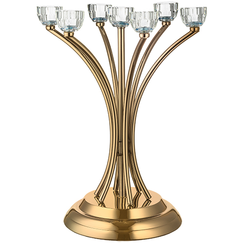 Metal Candlesticks 7 Brenches with Crystal Holders 35 cm- Golden Finish