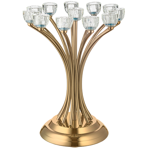 Metal Candlesticks 12 Brenches with Crystal Holders 35 cm- Golden Finish