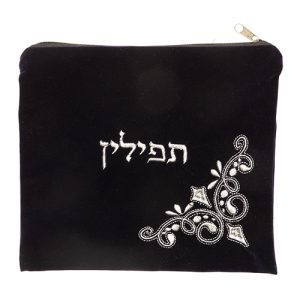 תיק לתפילין קטיפה כחול כהה עם ריקמה 2426 ס"מ