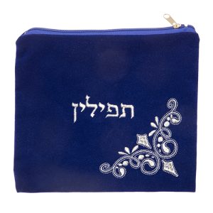 תיק לתפילין קטיפה כחול בהיר עם ריקמה 2426 ס"מ