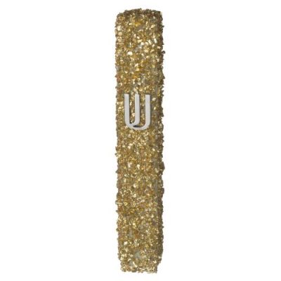 Glass Mezuzah with Stones 12 cm- Golden