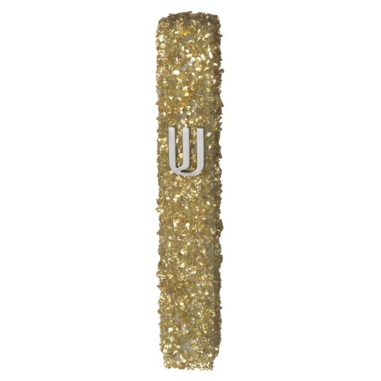 Glass Mezuzah with Stones 12 cm- Golden