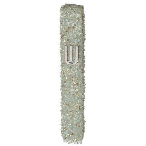 Glass Mezuzah with Stones 12 cm- Gray and White