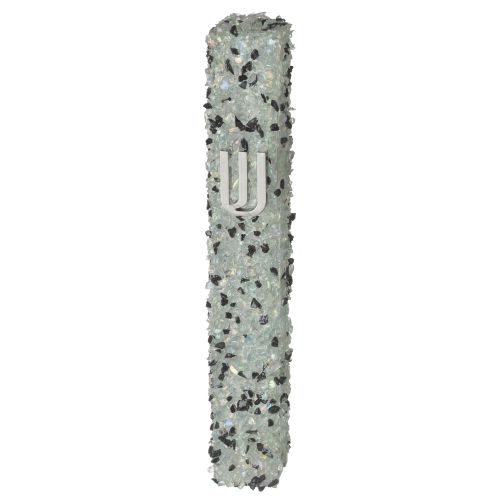 Glass Mezuzah with Stones 12 cm- Black and White
