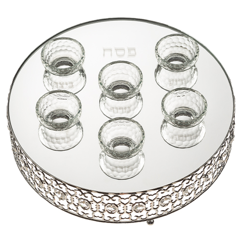 Fancy Passover Tray Nickel With Crystal 35 cm