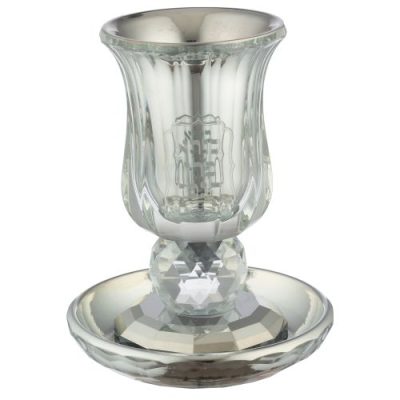 Crystal Kiddush Cup with Stem "Baba Sali" 13 cm Contain 100ml // 3.4oz