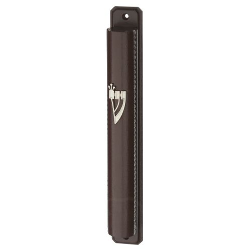 Mezuzah 12 Cm Nut Color- Semi Round With Back