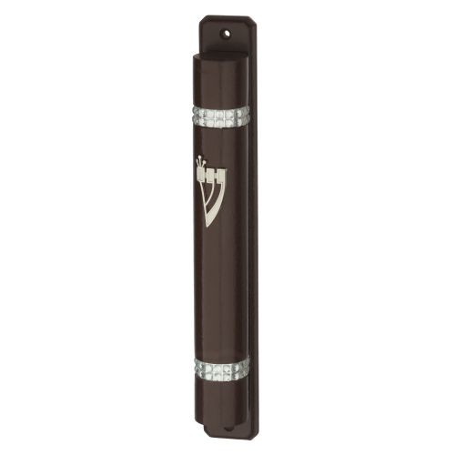 Mezuzah 12 Cm Nut Color- Semi Round With Back