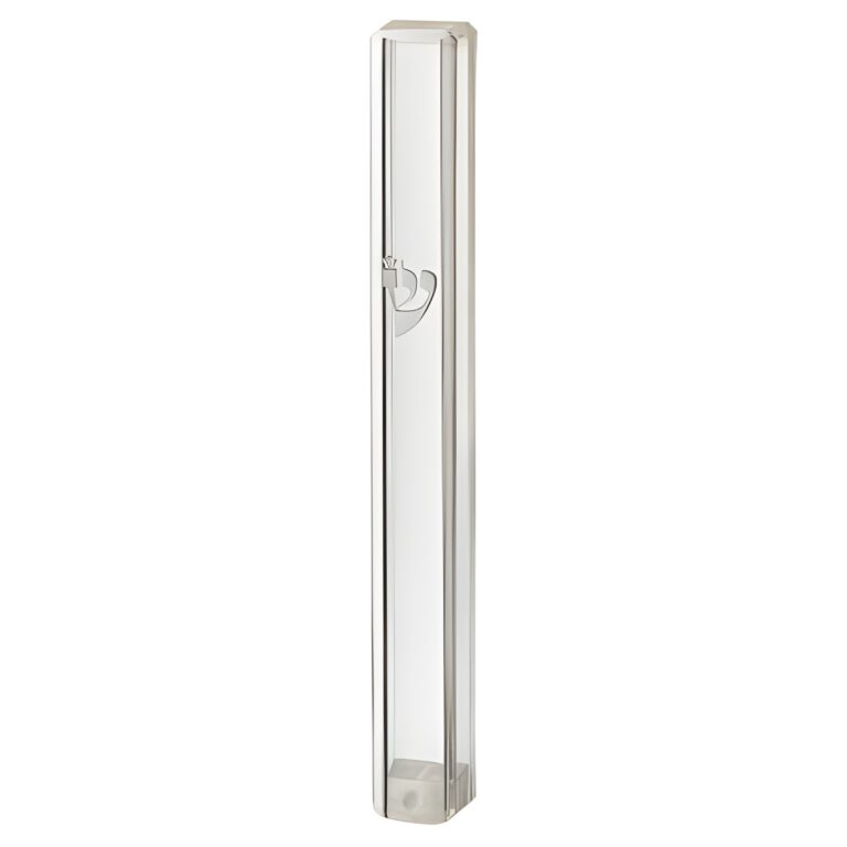 Plastic Clear Mezuzah with Rubber Cork 15cm- with the Letter Shin - Without Holes - Silver