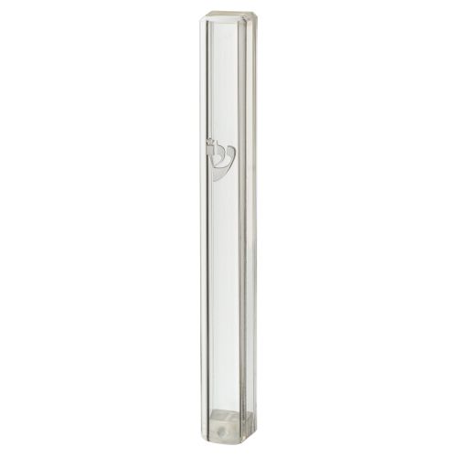 Plastic Transparent Mezuzah with Rubber Cork 15cm-  with the letter Shin - Without Holes