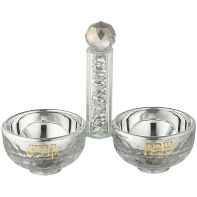 Crystal Salt & Pepper Holders 10*14 cm with Silver Glass Chips - with Stones