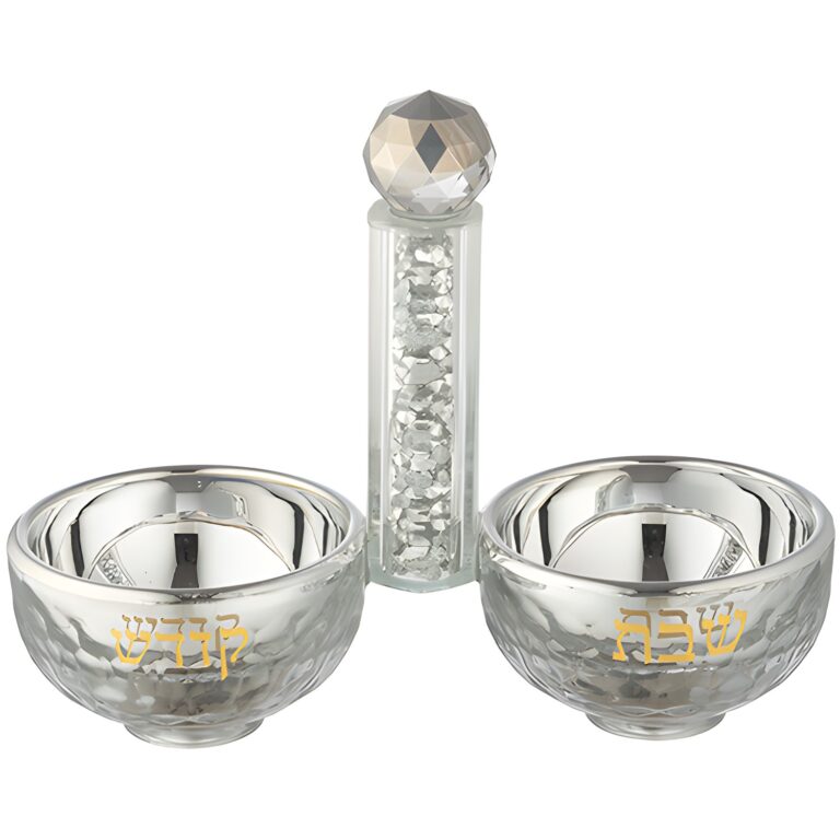 Crystal Salt & Pepper Holders 10*14 cm with Silver Glass Chips - with Stones