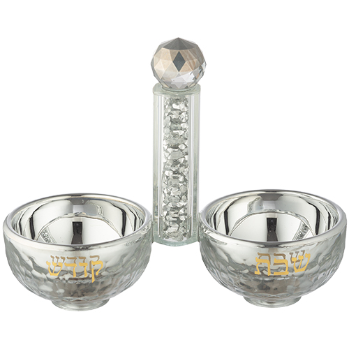 Crystal Salt & Peper Holders 10*14 cm with Silver Glass Chips