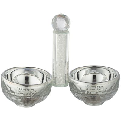 Crystal Salt & Pepper Holders 10*14 cm with White Glass Chips - with Stones