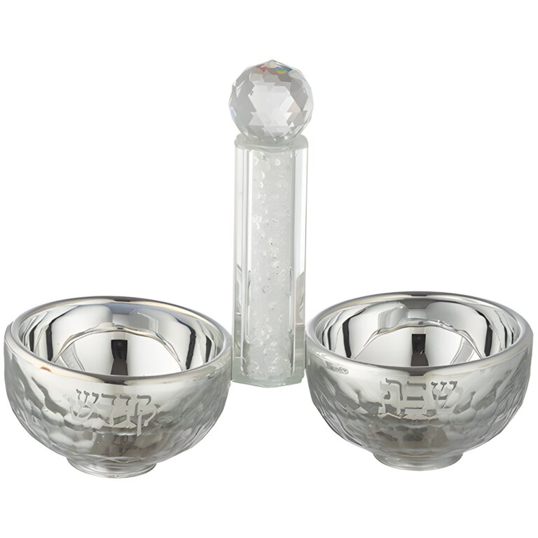 Crystal Salt & Pepper Holders 10*14 cm with White Glass Chips - with Stones