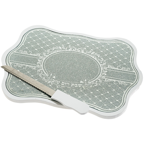 GLASS CHALLAH TRAY WITH FRAME 40*28 CM
