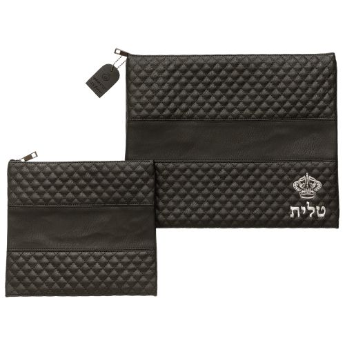 Leatherette Talit - Tefilin Set 36*29 cm Black with Embossed logo