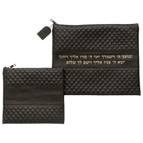 Leatherette Talit - Tefilin Set 36*29 cm Black with Embossed logo