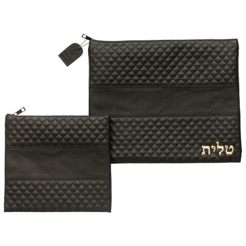 Leatherette Talit - Tefilin Set 36*29 cm Black with Embossed logo