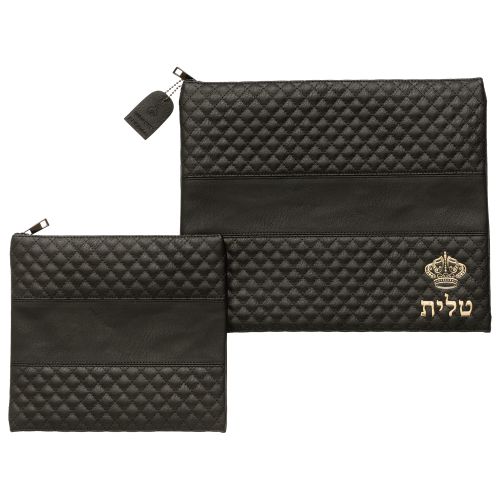 Leatherette Talit - Tefilin Set 36*29 cm Black with Embossed logo