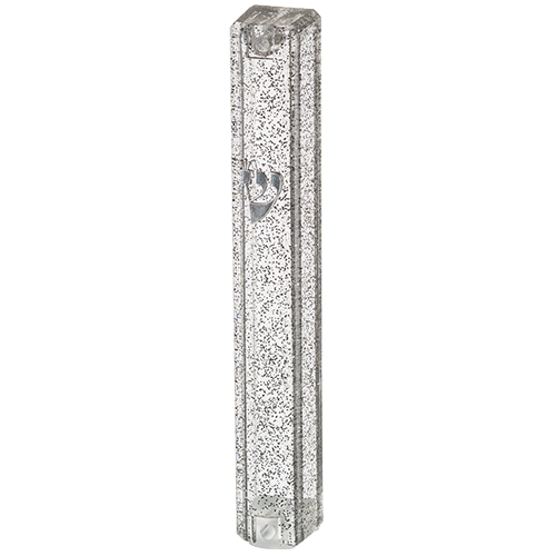 Plastic Mezuzah 10 cm Dotted Dark SLV with Rubber Cork and letter Shin