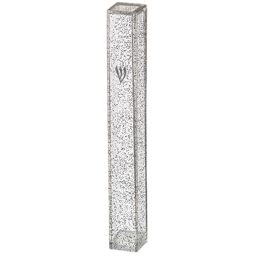 Plastic Mezuzah 12 cm Dotted Dark SLV with Rubber Cork and letter Shin