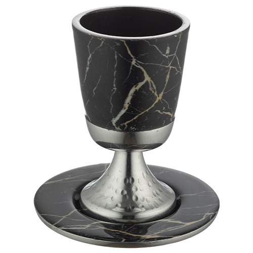 Aluminum Kiddush Cup 11 cm with Saucer - White