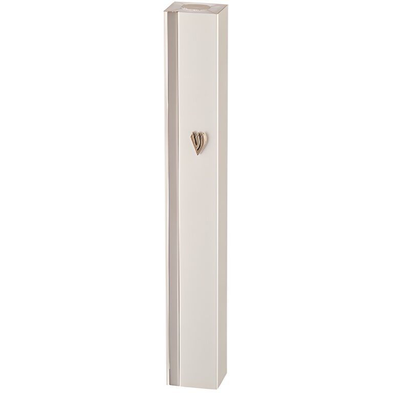 Aluminum Mezuzah 12 cm- Silver with Metal Shin & Silver Stripe - Matte