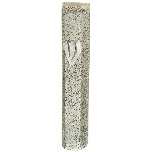 Polyresin Mezuzah 12 cm- Silver with Black Glitter