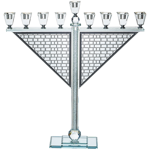 Crystal Menorah 29*25 cm with Metal Plaque and Stones
