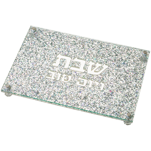 PERSPEX TRAY WITH SILVER GLITTER 38X26 CM