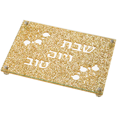 PERSPEX TRAY WITH GOLD GLITTER 38X26 CM